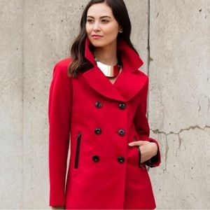 NWOT Black Rivet Red Wool Blend Pea Coat